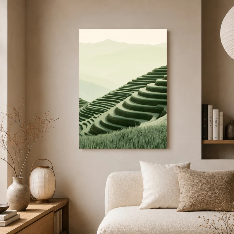 Stille Reisterrassen im Nebel Poster