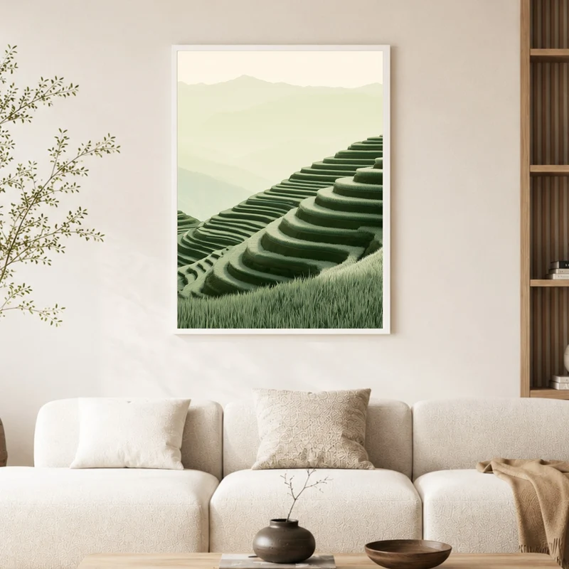 Stille Reisterrassen im Nebel Poster