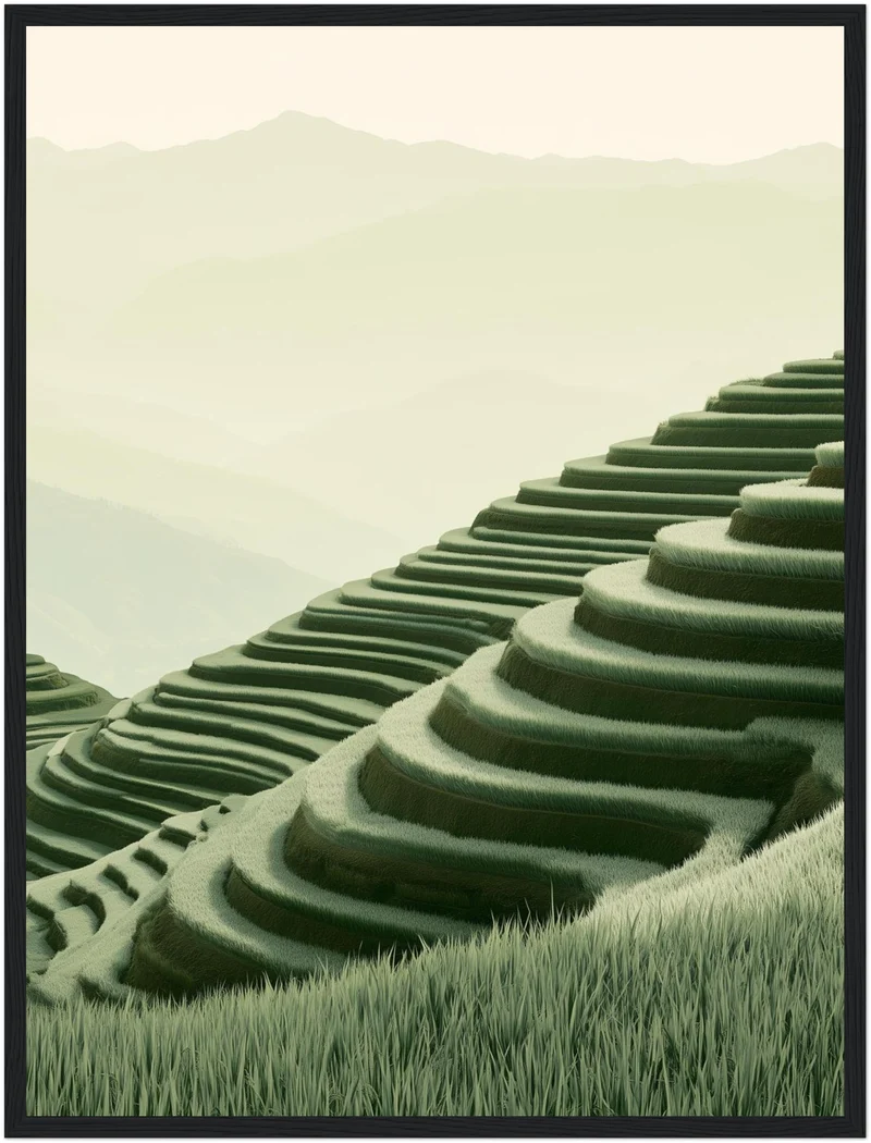 Stille Reisterrassen im Nebel Poster