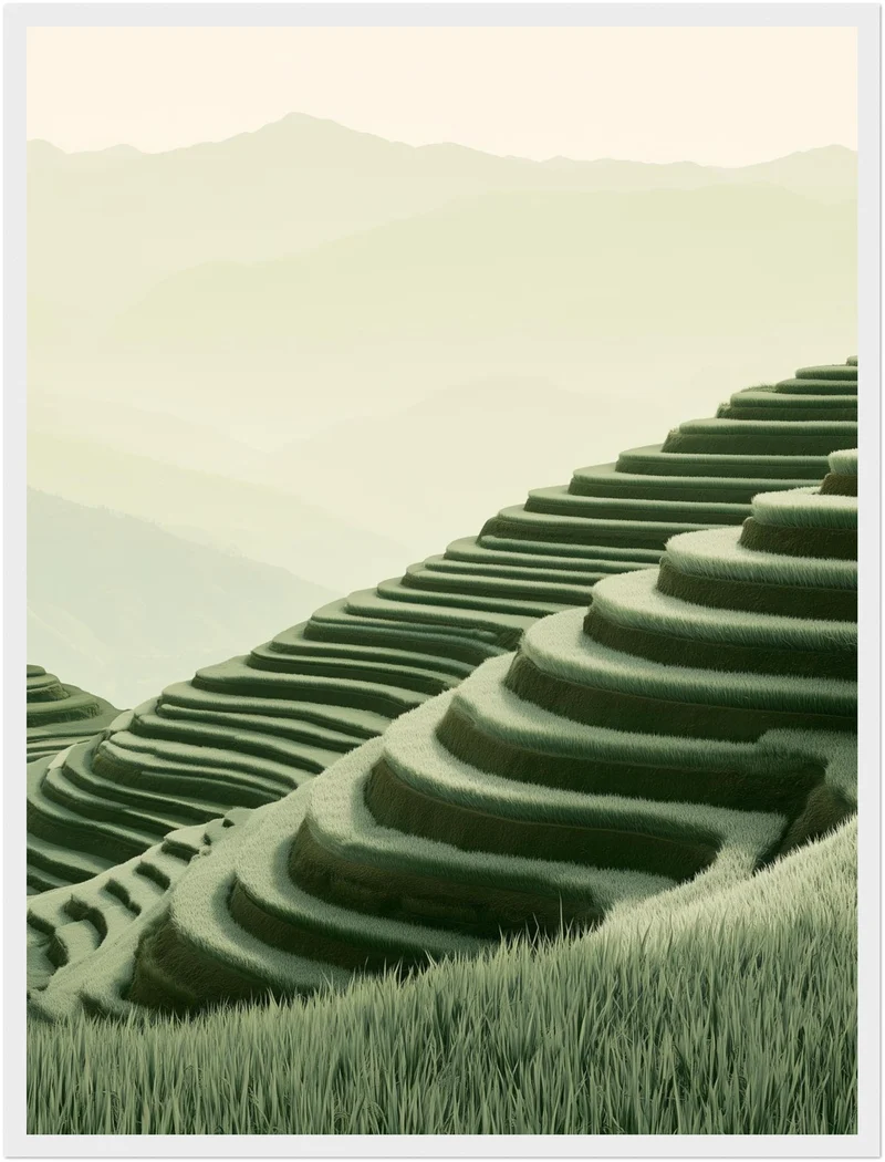 Stille Reisterrassen im Nebel Poster