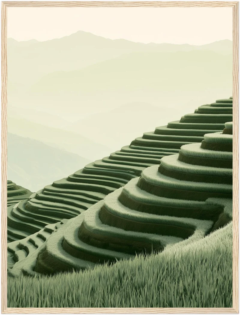 Stille Reisterrassen im Nebel Poster