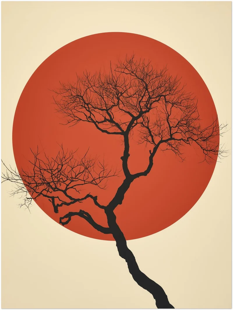 Roter Mond kahler Baum Leinwand