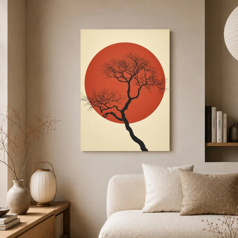 Roter Mond kahler Baum Leinwand