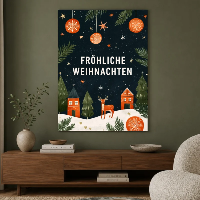 Fröhliche Weihnachten Winterdorf Leinwand