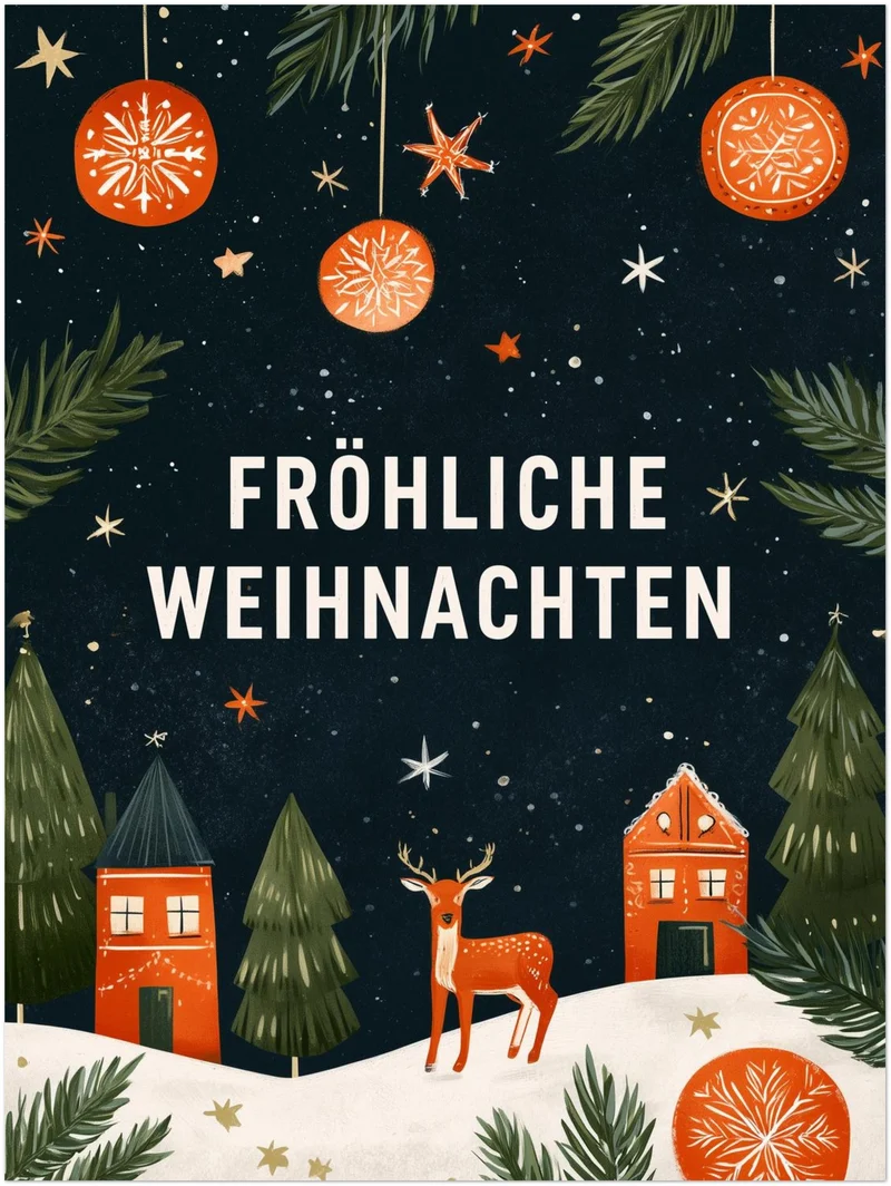 Fröhliche Weihnachten Winterdorf Poster