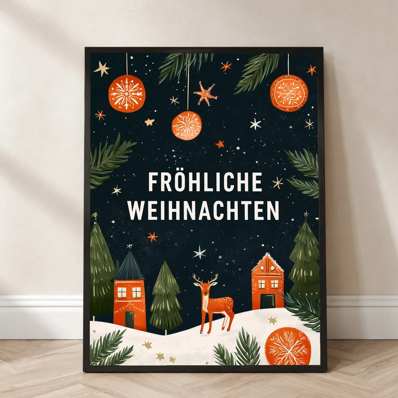 Fröhliche Weihnachten Winterdorf Poster