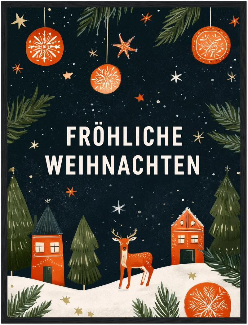 Fröhliche Weihnachten Winterdorf Poster