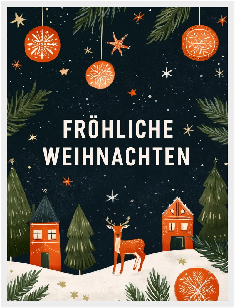 Fröhliche Weihnachten Winterdorf Poster