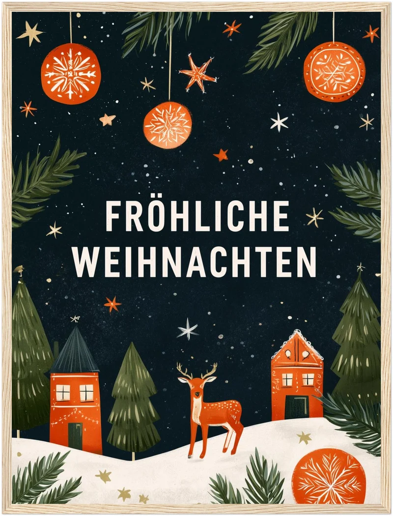 Fröhliche Weihnachten Winterdorf Poster