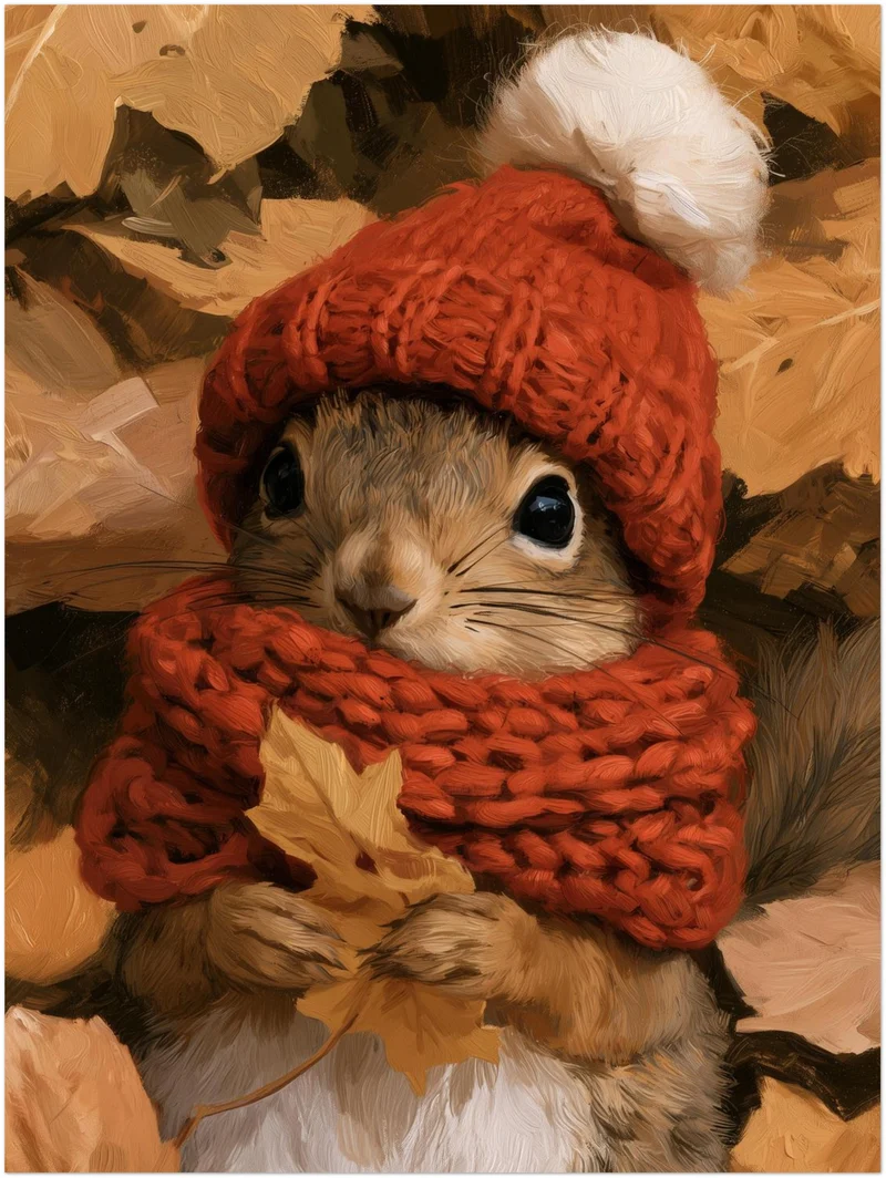 Eichhörnchen im Herbstlaub Leinwand