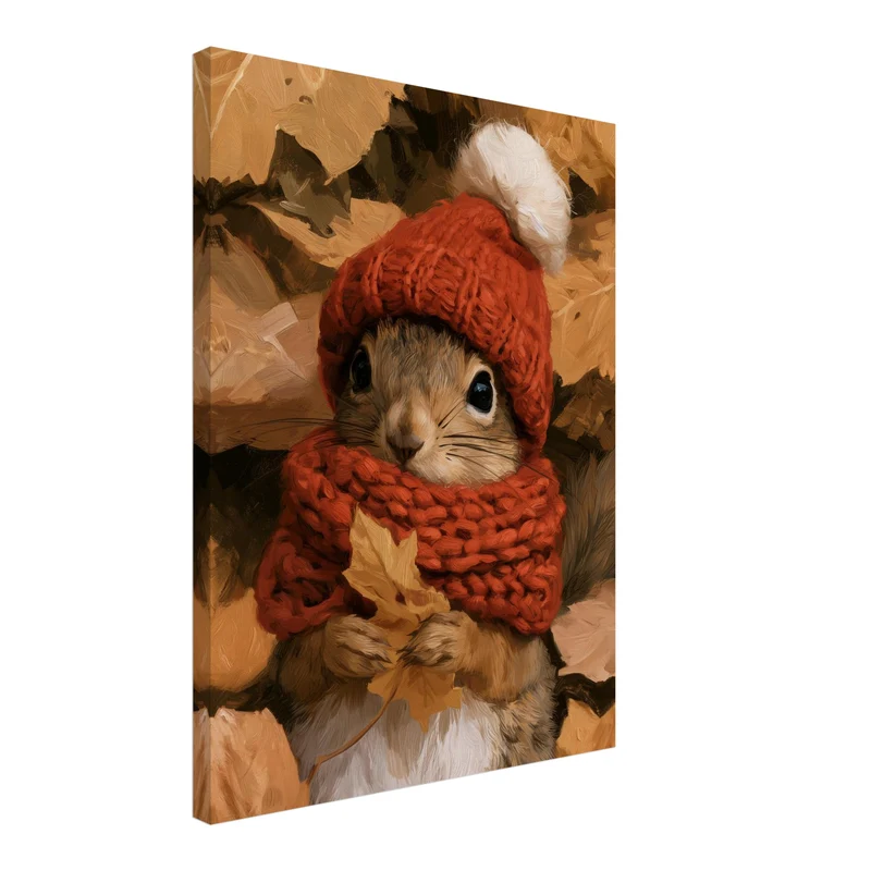 Eichhörnchen im Herbstlaub Leinwand