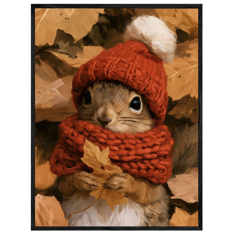 Eichhörnchen im Herbstlaub Leinwand