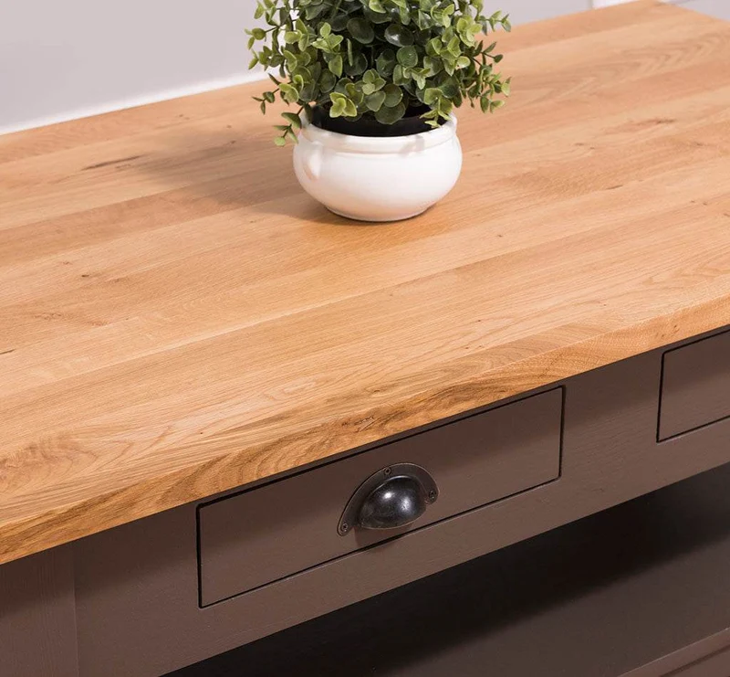 Couchtisch aus Massivholz mit zwei Schubladen - Kaffeetisch mit Tischplatte aus Eiche