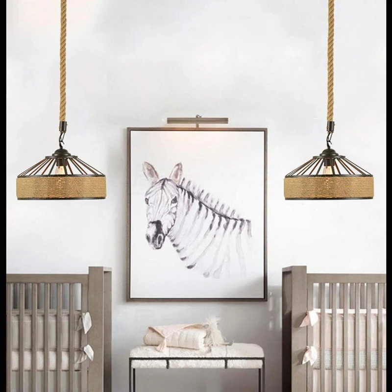 Lustre Plafonnier Suspension corde chanvre Rétro Lampe pour Restaurant