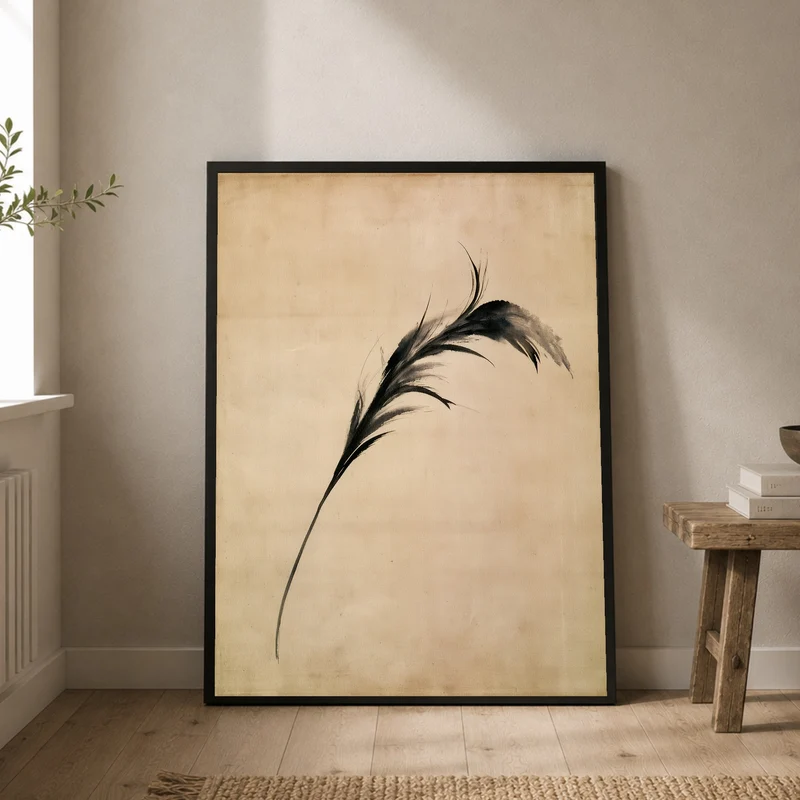 Schwarze Feder im Wind Poster