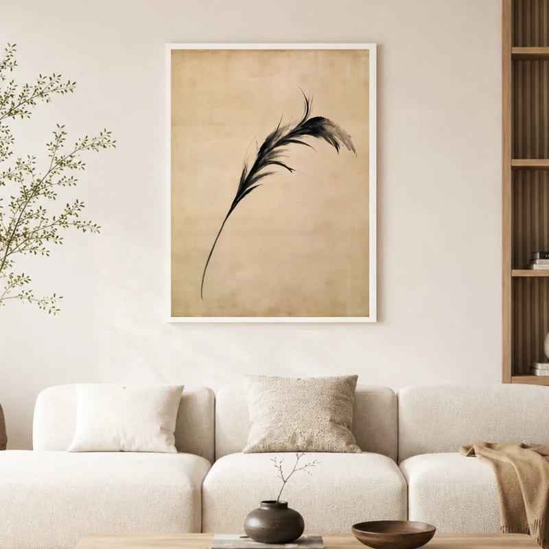 Schwarze Feder im Wind Poster