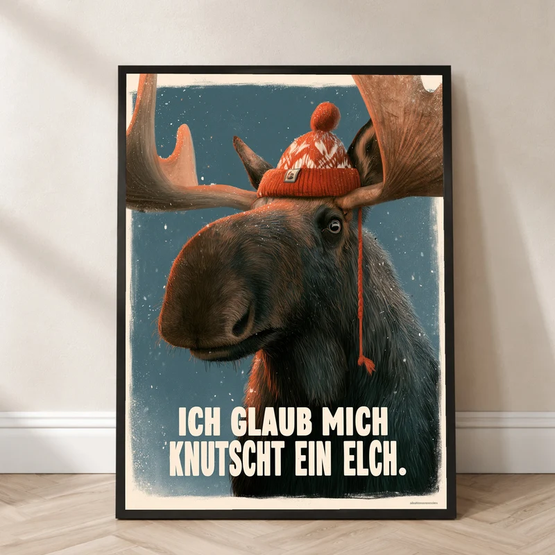 Elch mit Wollmütze Poster