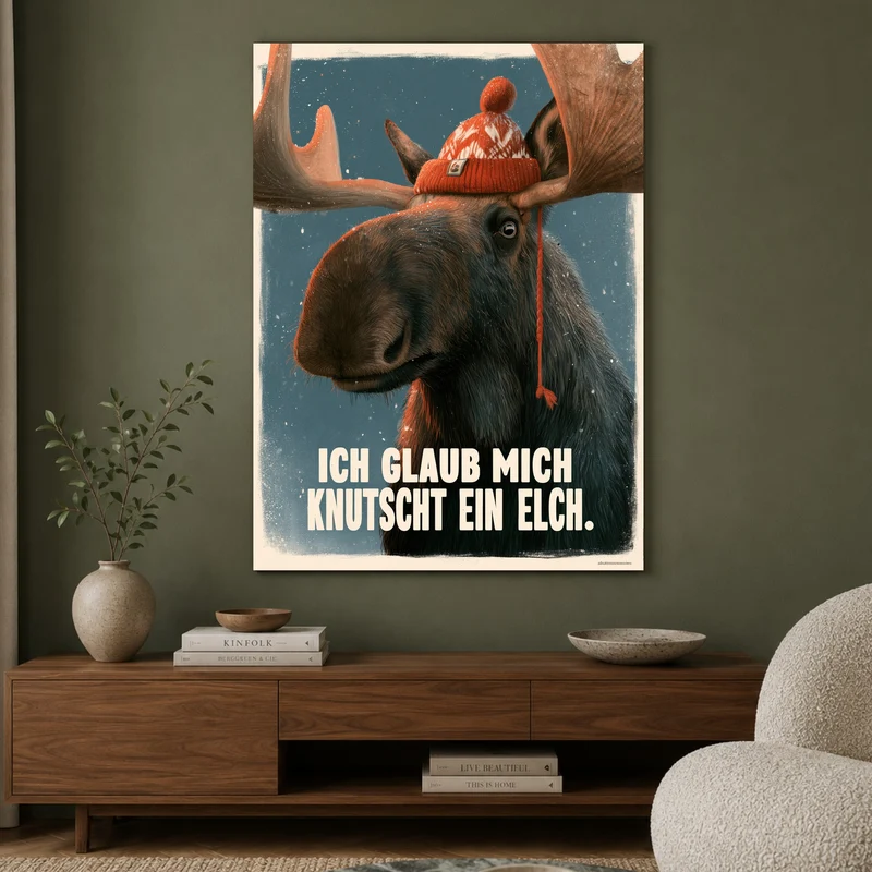 Elch mit Wollmütze Poster