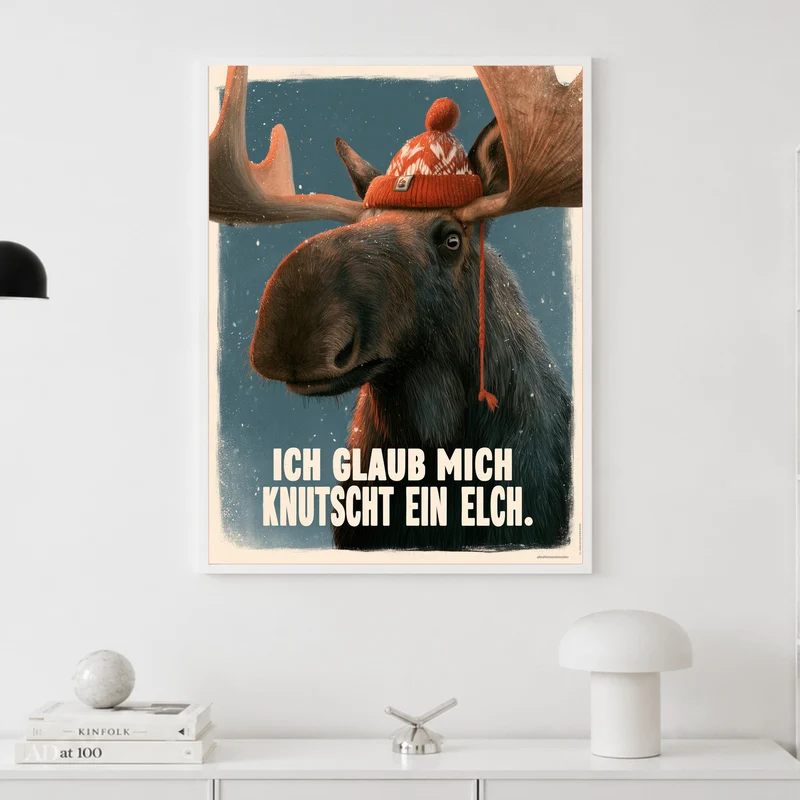 Elch mit Wollmütze Poster