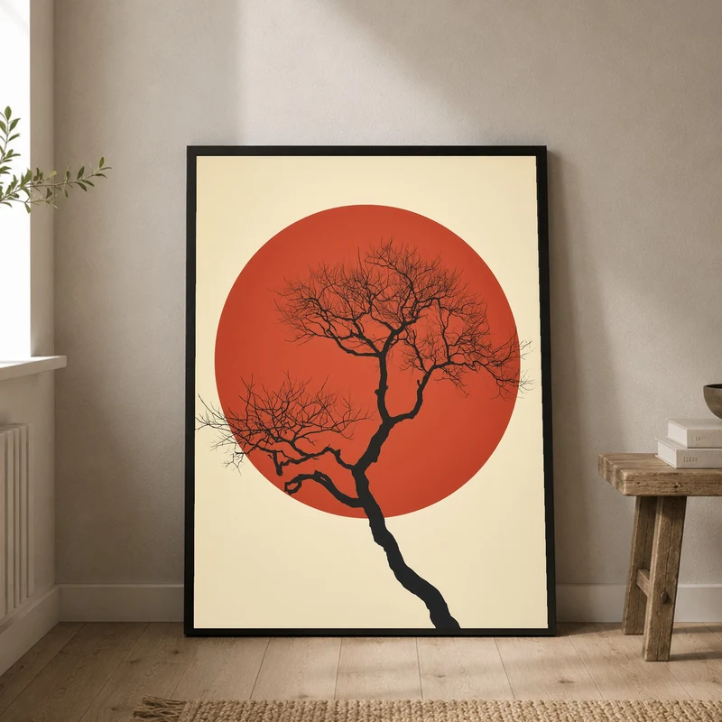 Roter Mond kahler Baum Poster