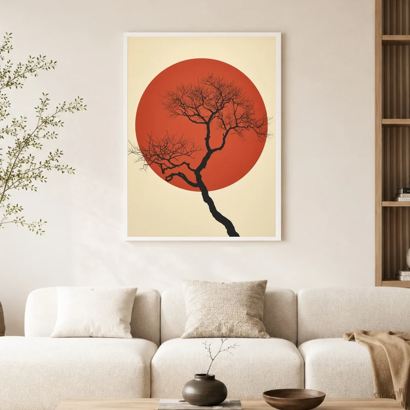 Roter Mond kahler Baum Poster