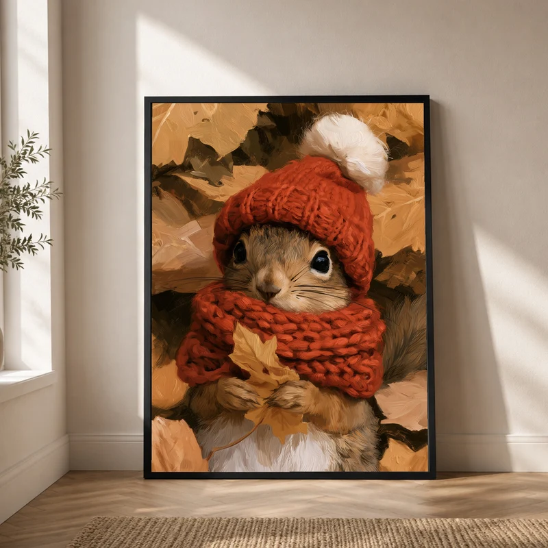 Eichhörnchen im Herbstlaub Poster