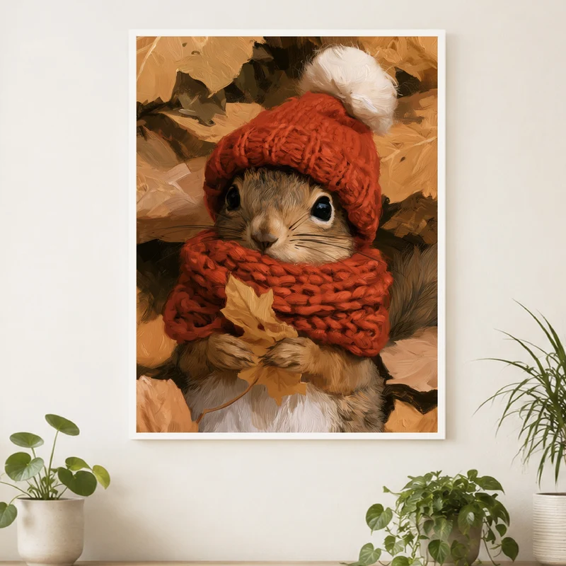 Eichhörnchen im Herbstlaub Poster