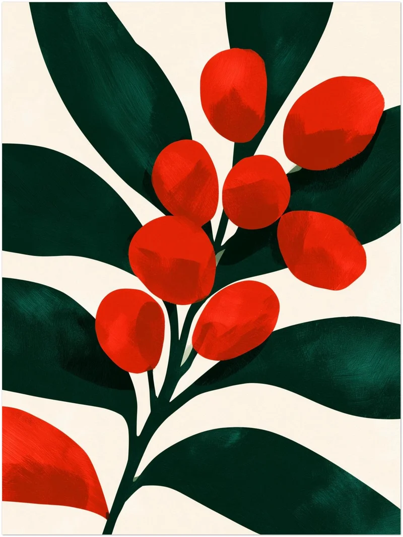 Rote Beeren auf Dunkelgrün Poster
