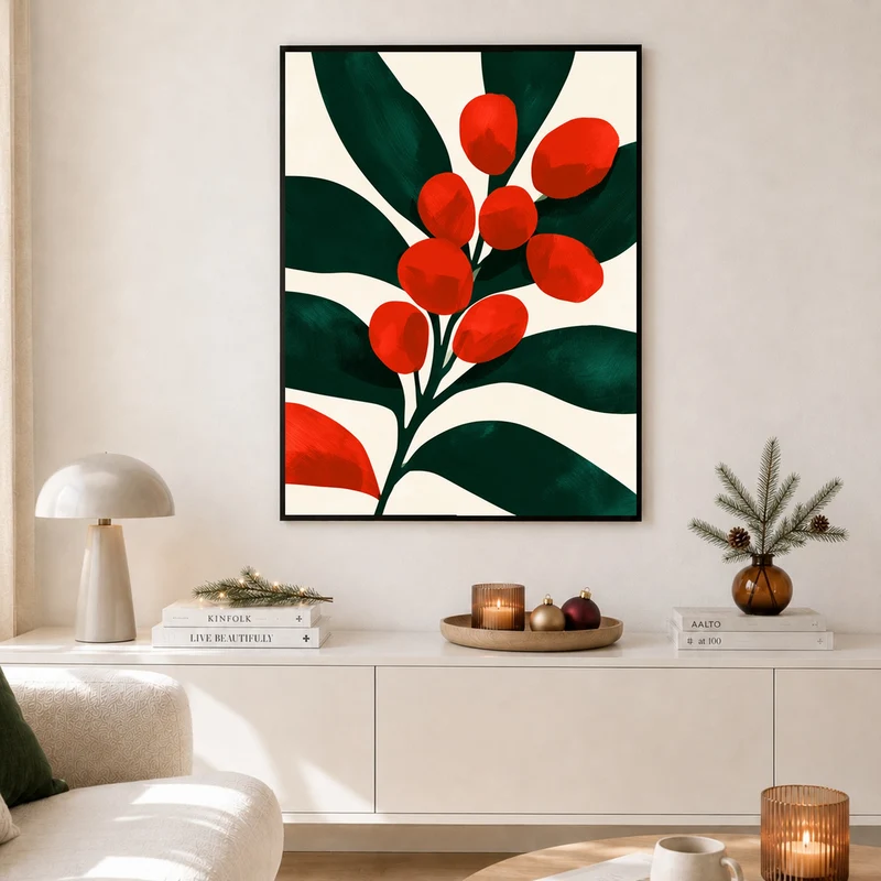 Rote Beeren auf Dunkelgrün Poster