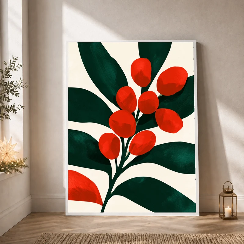 Rote Beeren auf Dunkelgrün Poster