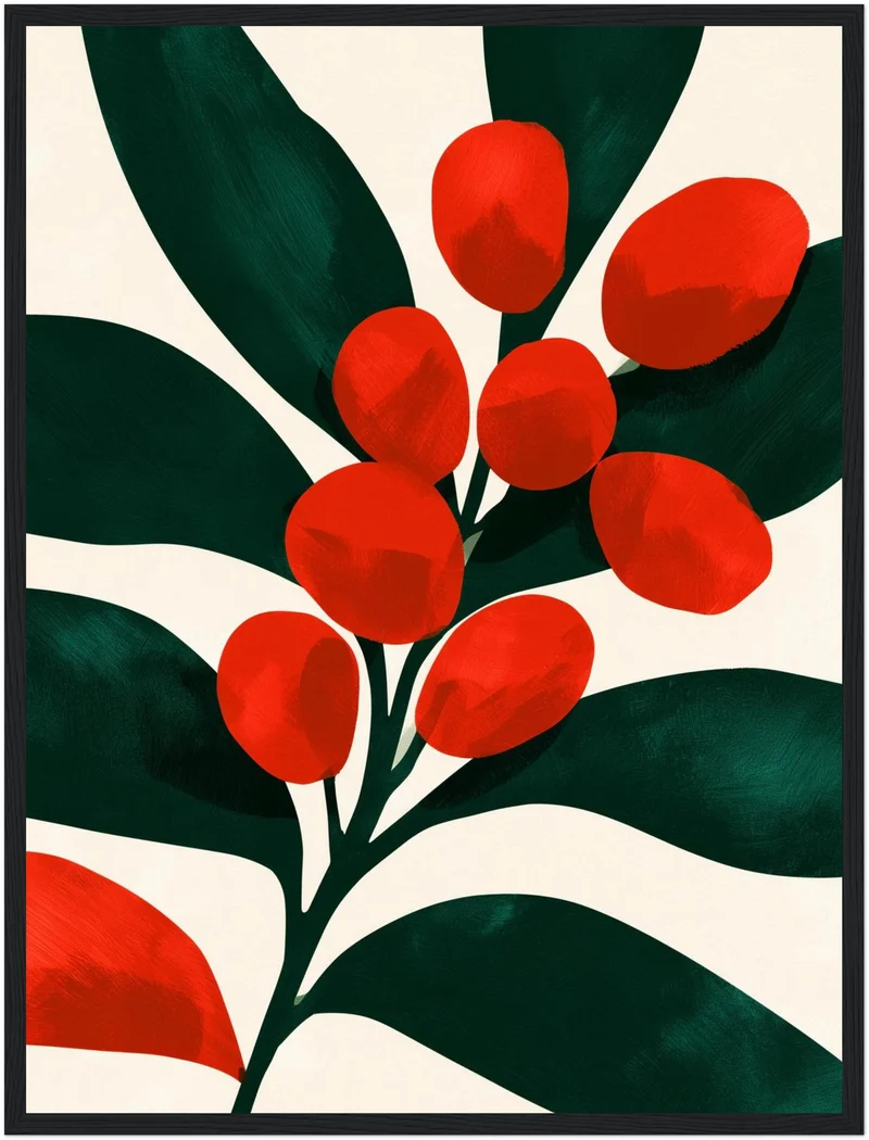 Rote Beeren auf Dunkelgrün Poster