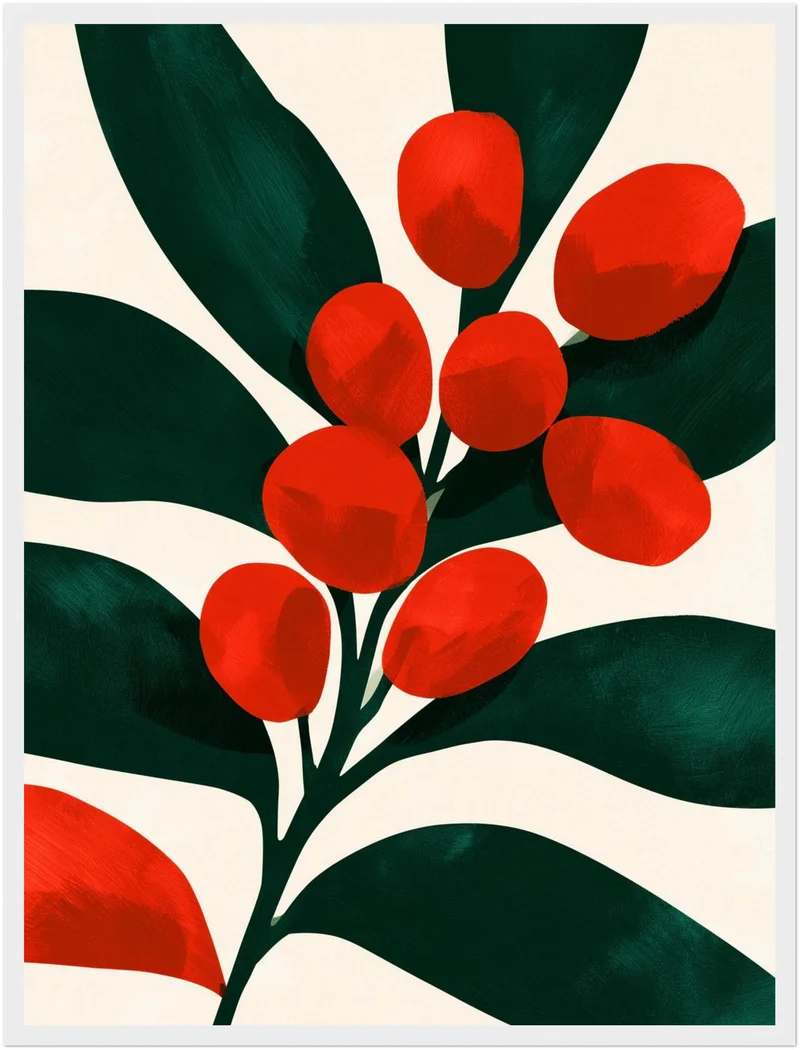 Rote Beeren auf Dunkelgrün Poster