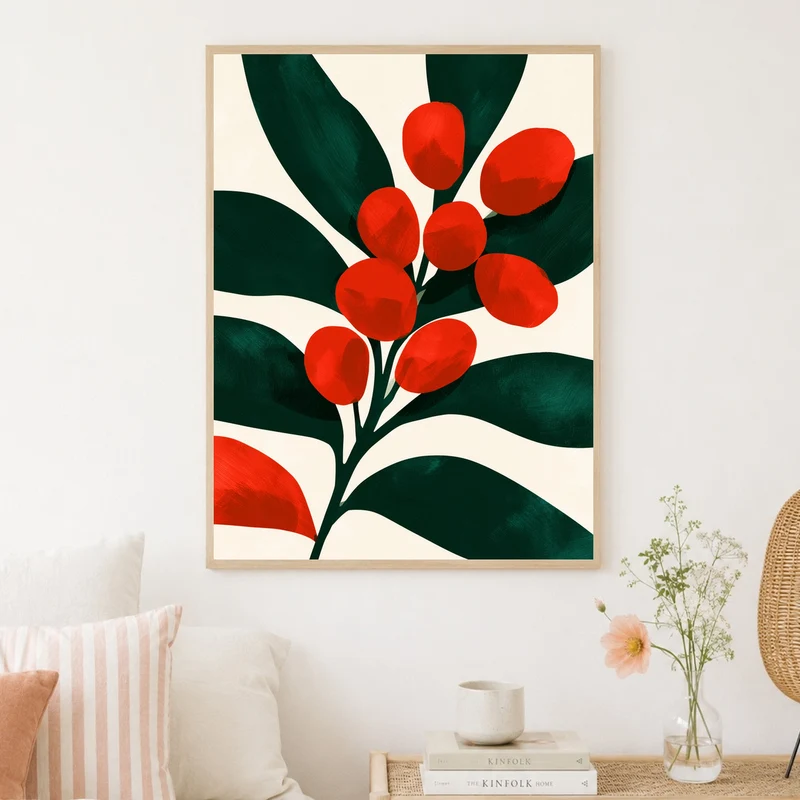Rote Beeren auf Dunkelgrün Poster