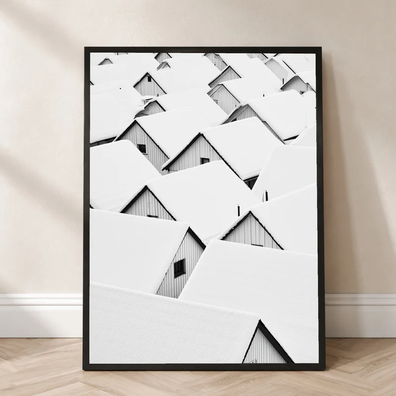 Verschneite Dächer im Winter Poster