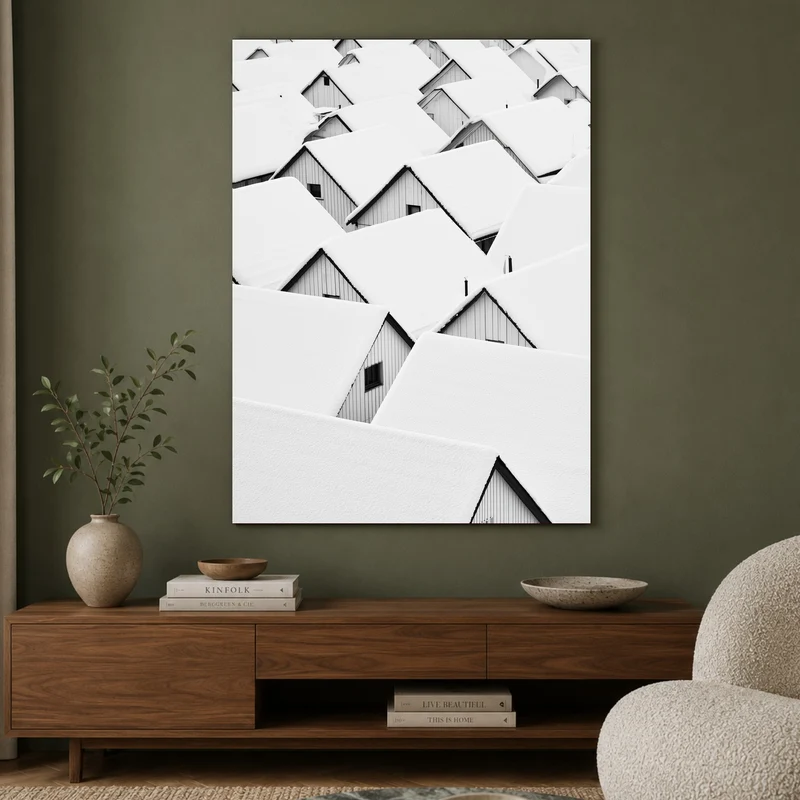 Verschneite Dächer im Winter Poster