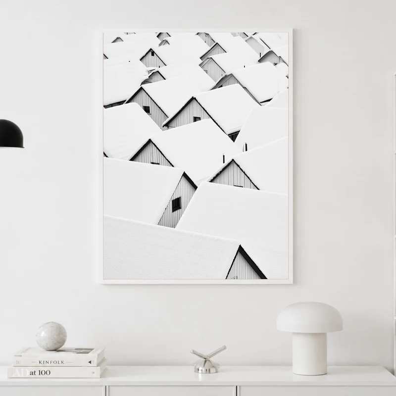 Verschneite Dächer im Winter Poster