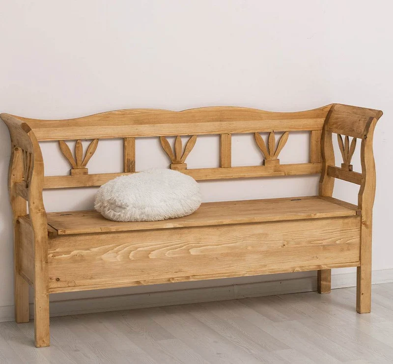 Große Sitzbank aus Massivholz mit klappbarer Sitzfläche
