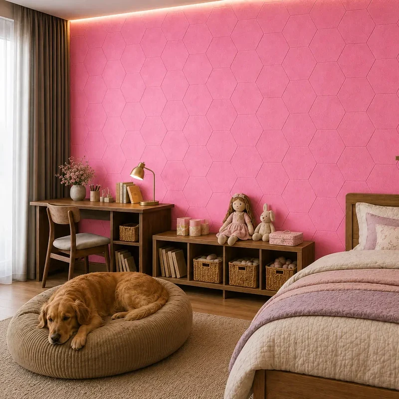 HEXA 3D Felt PET Wall Panels - PINK 3pcs.