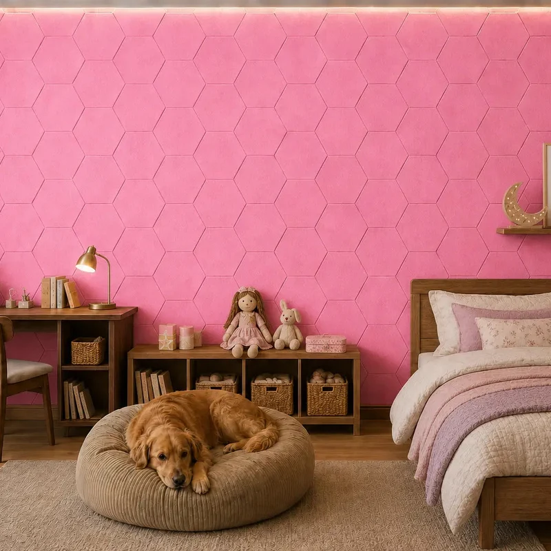 HEXA 3D Felt PET Wall Panels - PINK 3pcs.