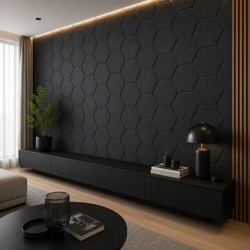 HEXA 3D Felt PET Wall Panels - BLACK 3pcs.