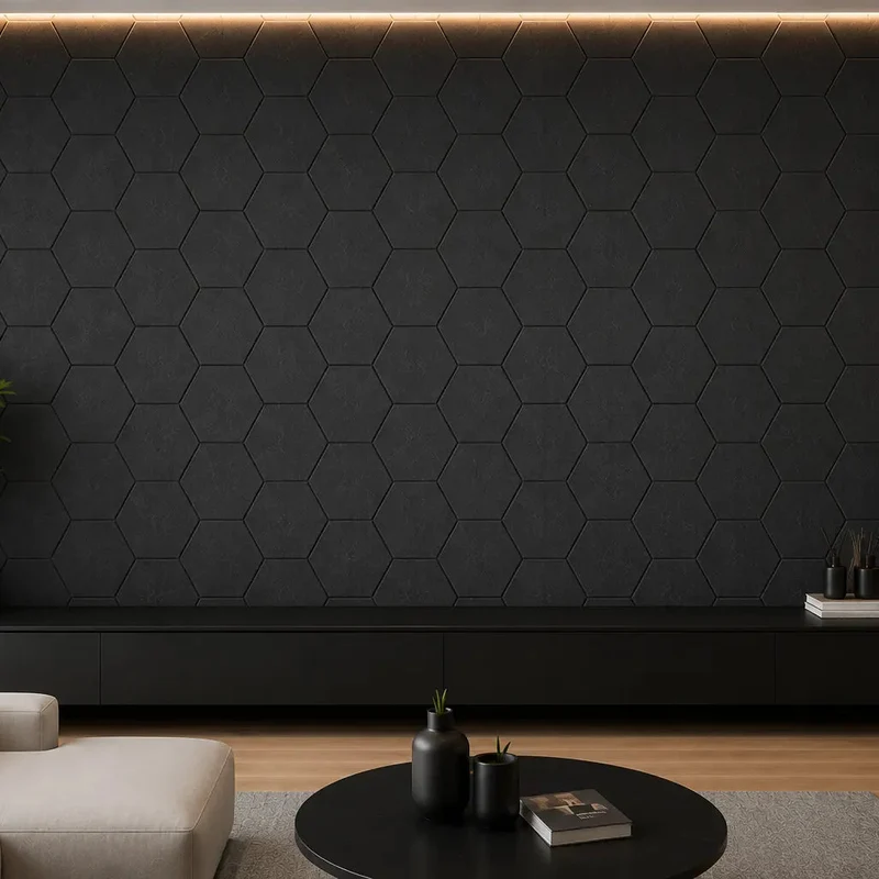 HEXA 3D Felt PET Wall Panels - BLACK 3pcs.