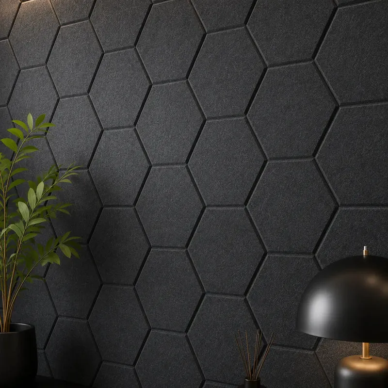 HEXA 3D Felt PET Wall Panels - BLACK 3pcs.