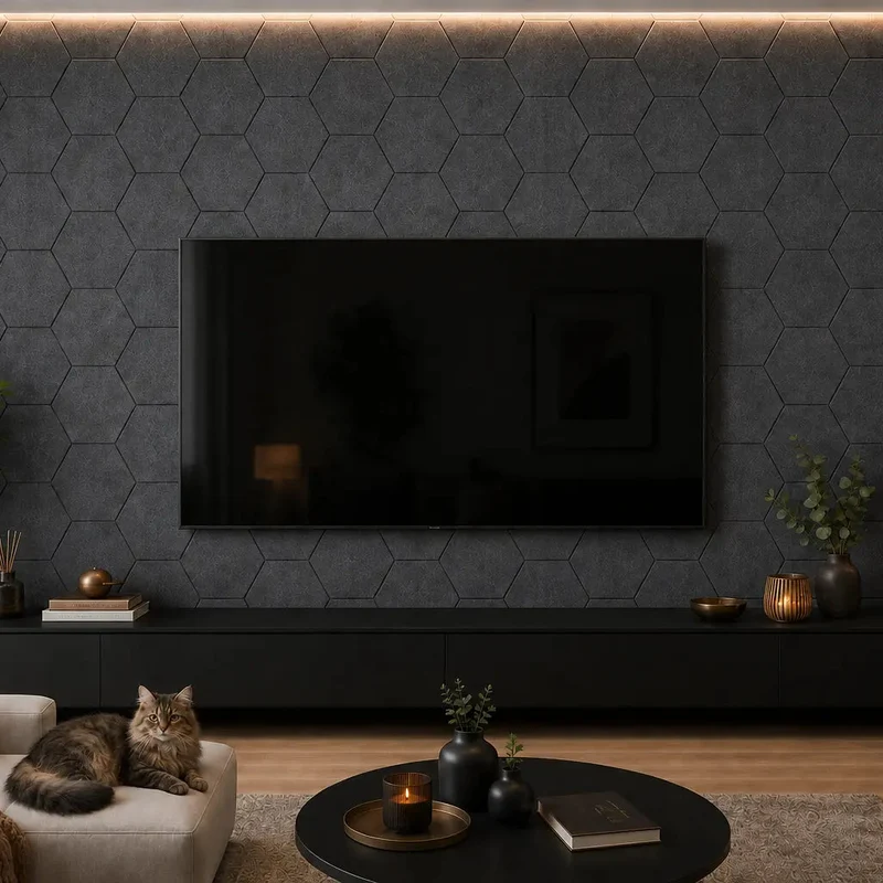 HEXA 3D Felt PET Wall Panels - DARK GREY 3pcs.