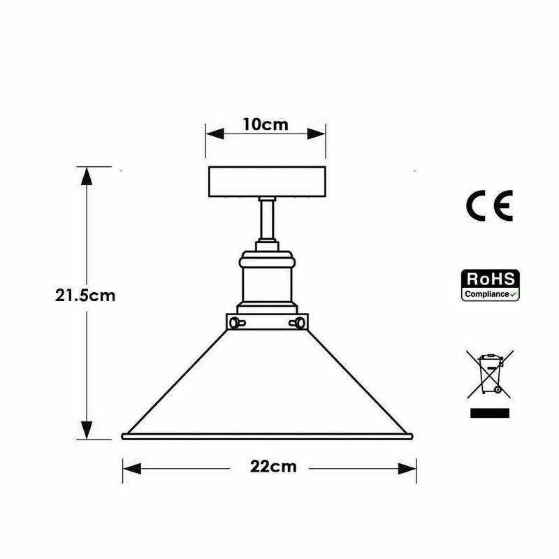 LED Satinnickel Deckenleuchte E27 Rund Schirm Ø 22cm Kegelform~2988