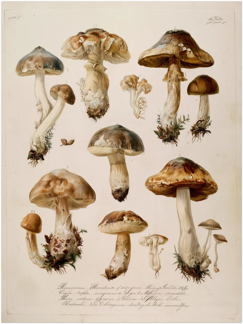 Botanische Pilze Vintage Leinwand
