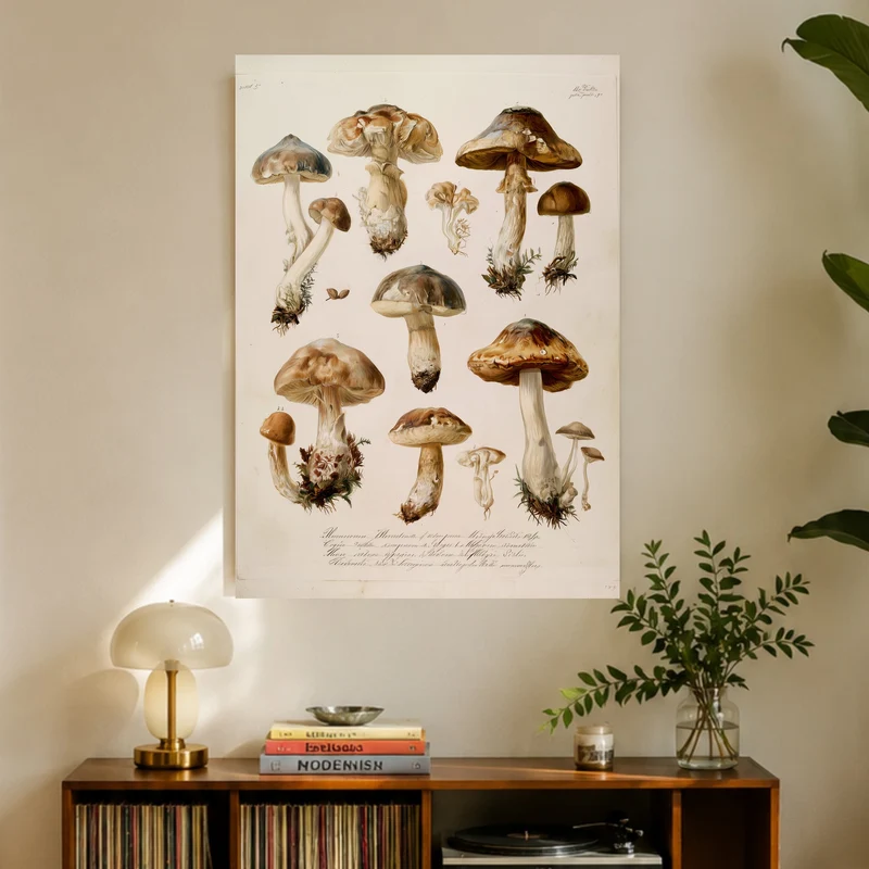 Botanische Pilze Vintage Leinwand