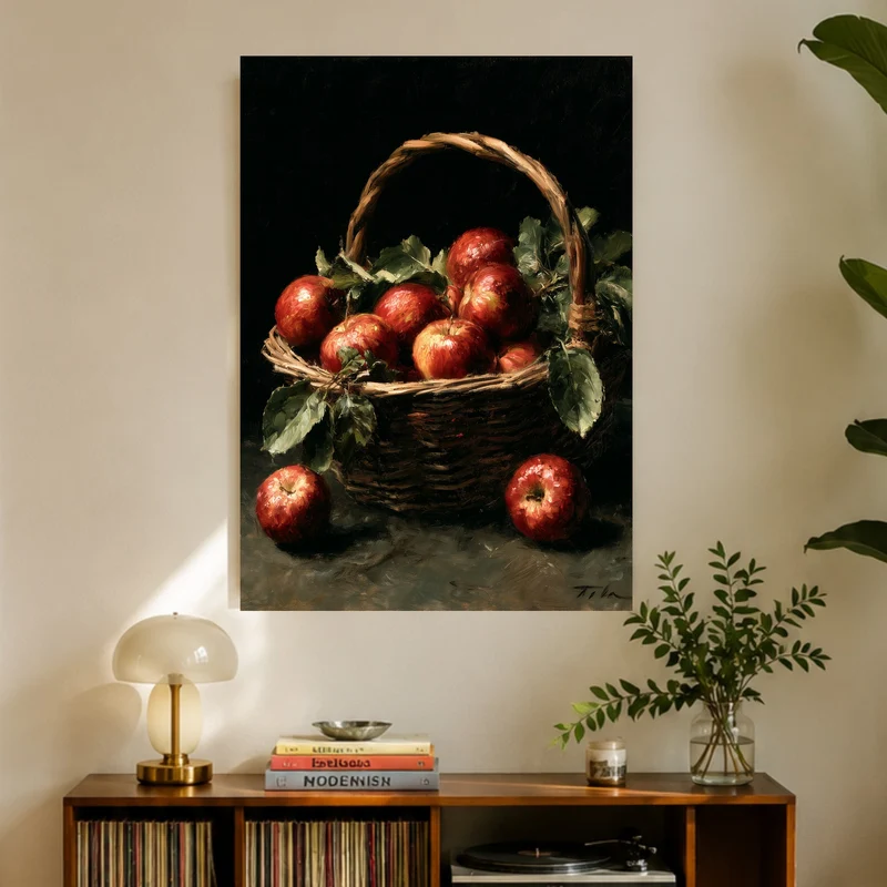 Äpfel im Weidenkorb Leinwand