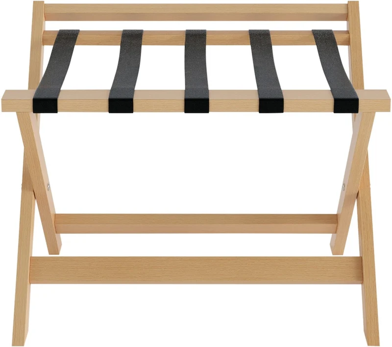 Casa Padrino Luxus Kofferständer Gepäckablage aus Buchenholz mit Textilgurten und Rückenlehne in Naturfarben / Schwarz 63 x 43 x H. 49 cm