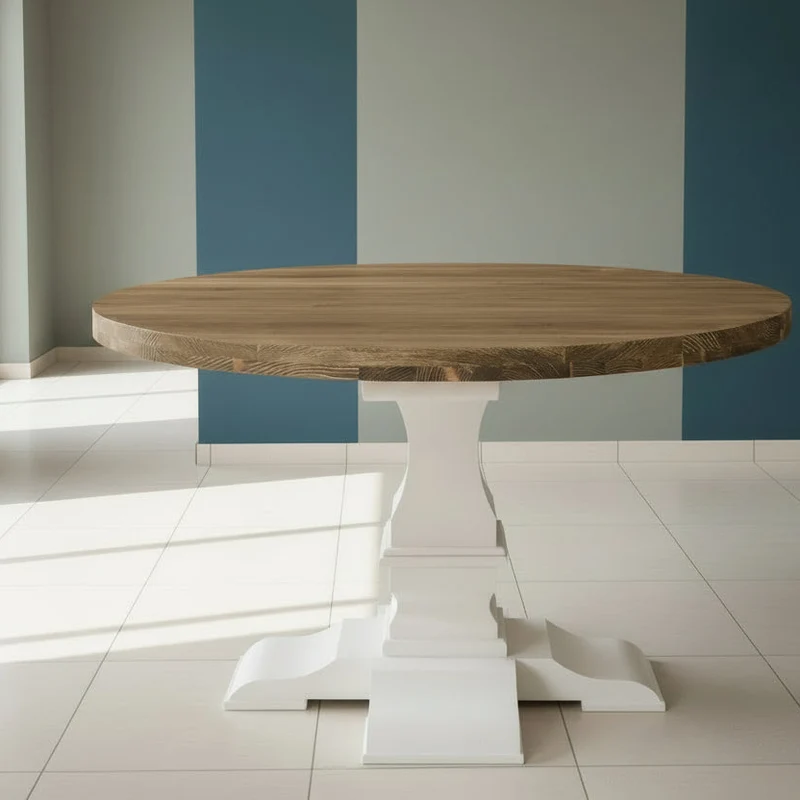 Esstisch aus Massivholz Rund im Landhausstil mit zentralem Bein