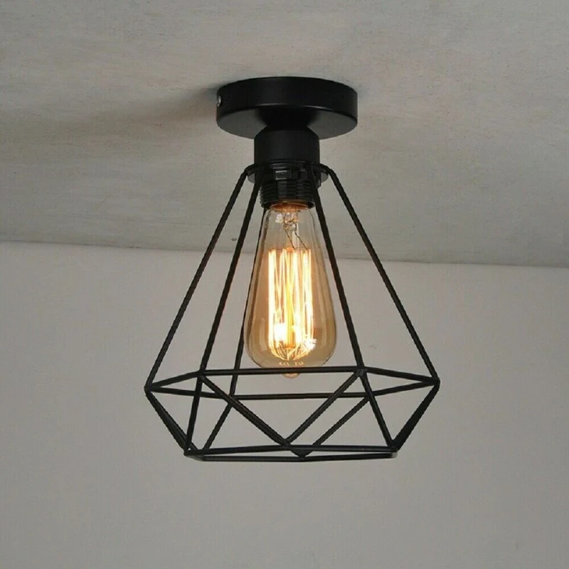 Retro Deckenleuchte Diamant Käfig Schwarz Industrie E27 ~3023